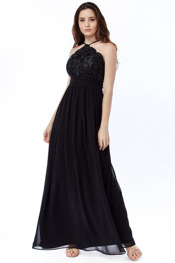 Lace Halter Neck Chiffon Skirt Dress Goddiva